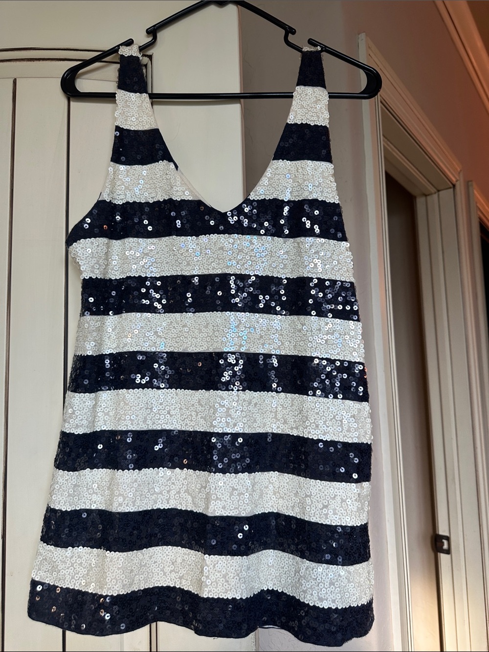 J. Crew Black and White Sequin Striped Tank Top